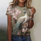 Fashion Women's T-shirt With Cute Peacock Graphic 3D Printed Short Sleeve Summer T-shirts Oversized Loose Women's Clothing