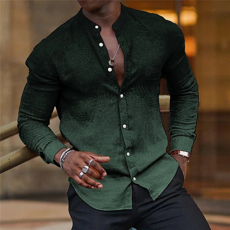 2024 New Gray Shirt  Casual Hawaiian Shirt  Collar Long Sleeve  Sleeve Shirt Fashion Trend Tops Club Party Beach Street Shirt