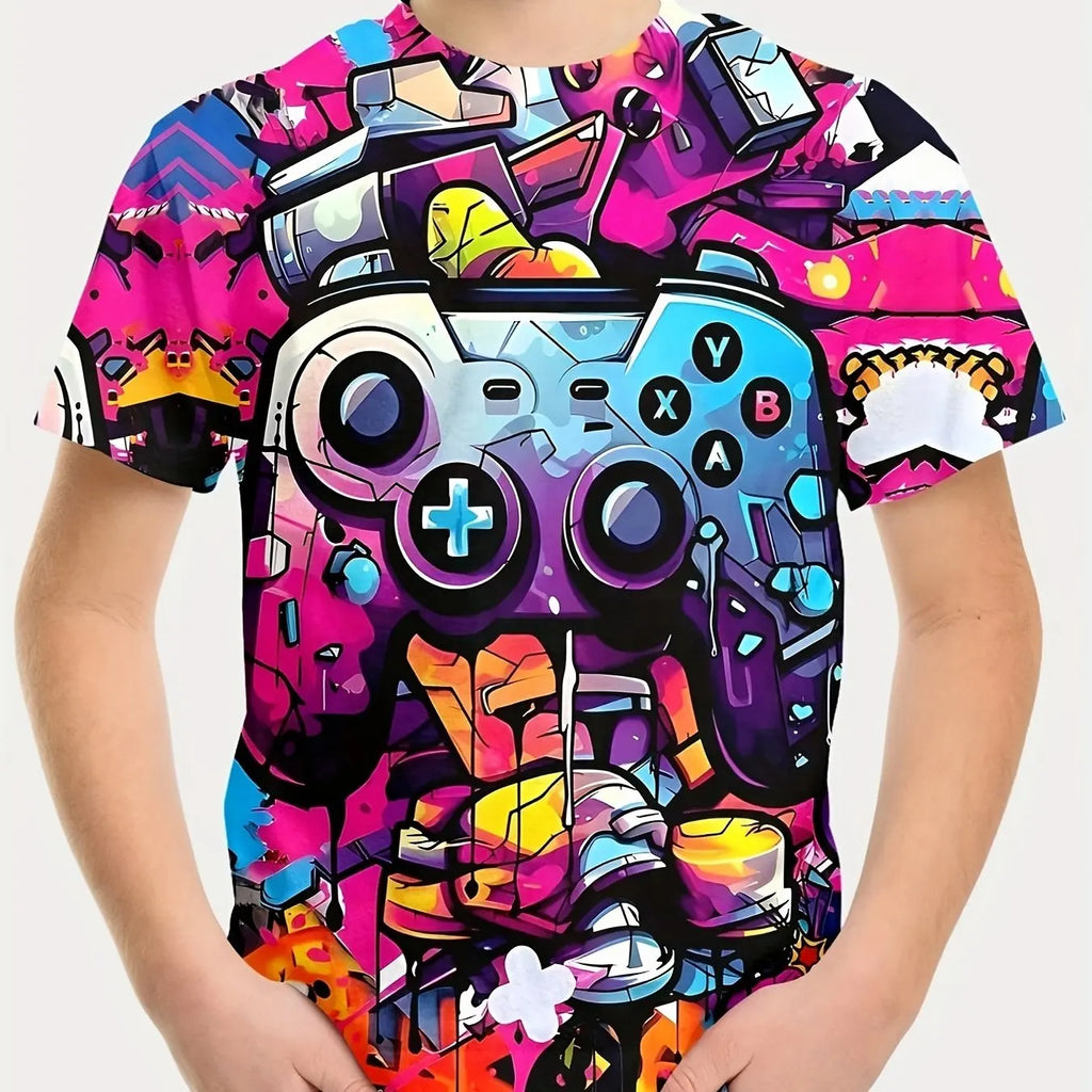 T-Shirts for Boys Short Sleeve 3D Gamepad Print Kids Summer Clothes Casual Fashion O-Neck Boys Tshirt Tops Children's Clothing