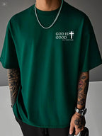 Men's Summer 100% Cotton Casual God is a Good Faith Double sided Printed Loose Sport Round Neck Short Sleeve T-shirt Versatile T