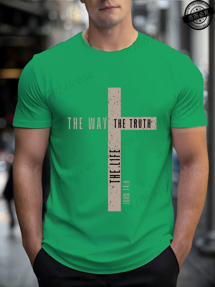 Mens Jesus Is King T-Shirts,The Way The Truth The Life Tops,Bible Verse Jesus Shirt,Mens Christian T-Shirt,Cross Vintage Tees