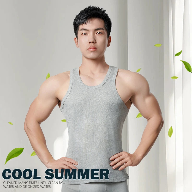 1pcs Pure Cotton Men Four Seasons Vest Teenagers Simple Fit Sports Fitness T-shirt Middle-aged Casual Sleeveless Tops L-4XL