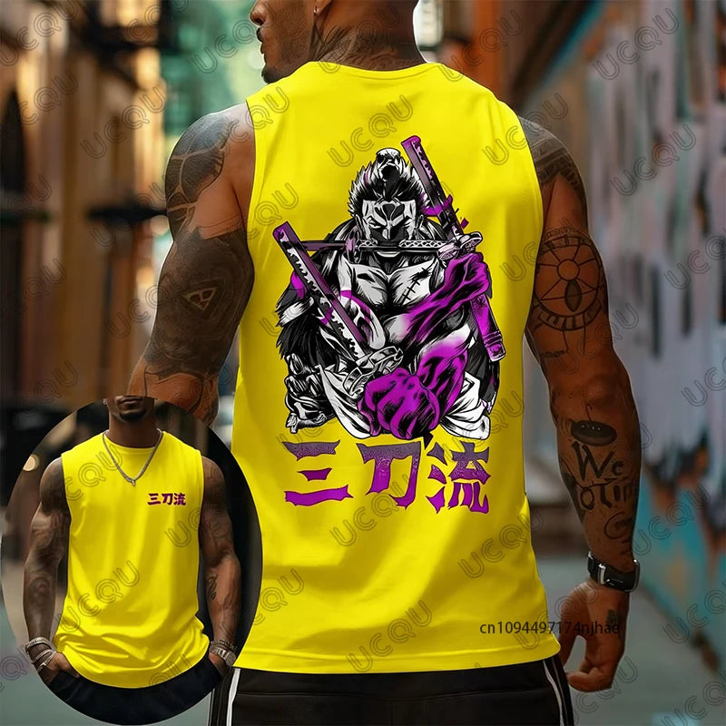 One Piece Anime Roronoa Zoro Print Sleeveless T-Shirt For Men Summer Sports Fitness Vest Tank Top Casual Oversized Unisex Tees