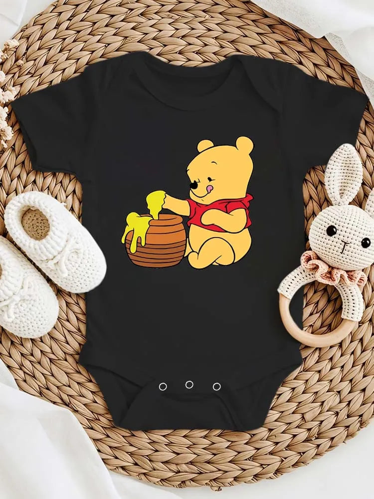Winnie The Pooh Eat Honey Pattern Printed Baby Clothes Rompers Cartoon Infant Toddler Boys Girls Jumpsuit Bodysuits