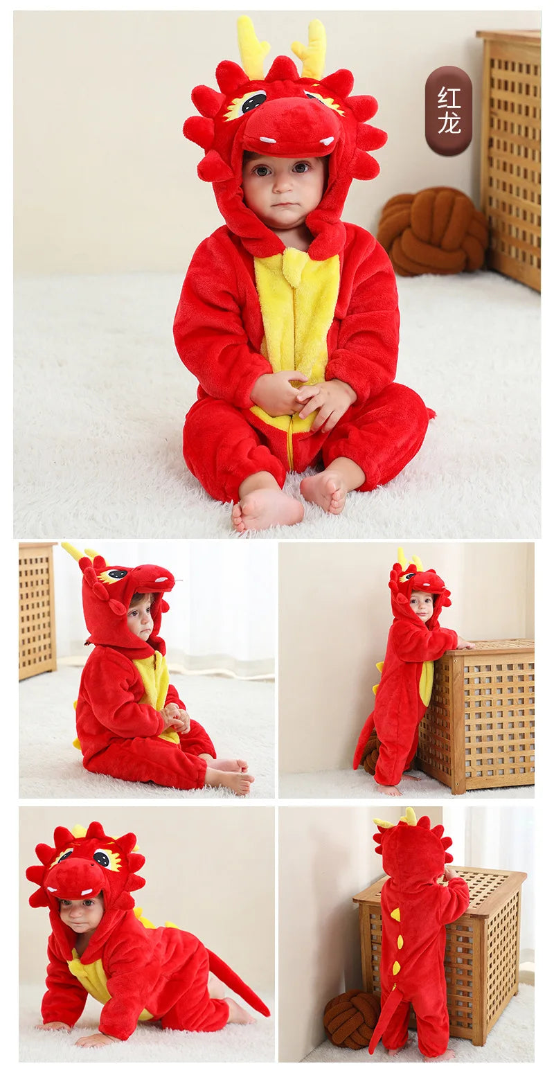 Cartoon Flannel Baby Rompers Unicorn Rabbit Dinosaur Pajamas Cotton Baby Boy Girls Animal Costume Baby Jumpsuit Kigurumi Outfits