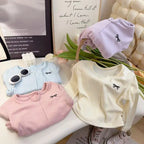 1-12Y Bow T-shirt Embroidered Girls Base Layer Fashionable Long Sleeved Simple Sweet and Cute Knitted Top for Girls Wholesale