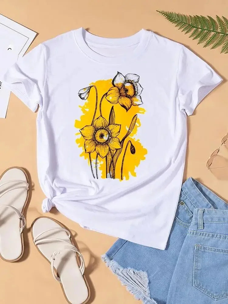 Graphic T-shirt Women Top Lady Female Shirt Tee Flower Carto Women Clothes Aesthetic Clothes Tops