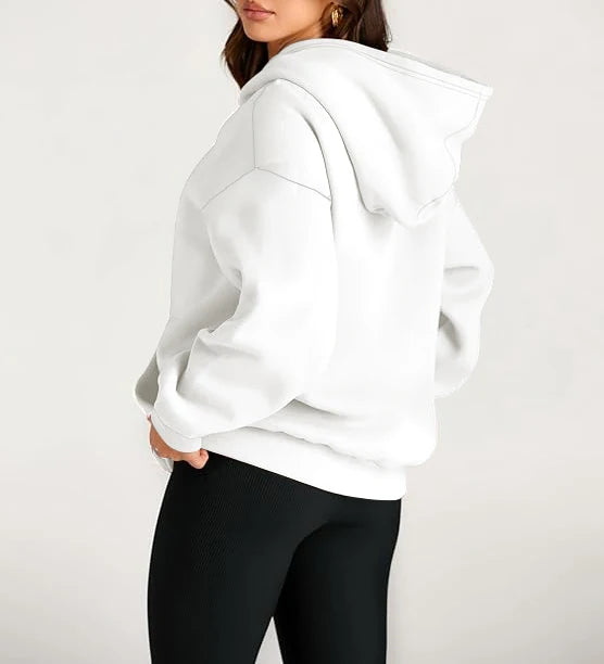 Plus Size Solid Color Kangaroo Pocket Casual Long Sleeve Hoodie, Women's Sweatshirt For Fall & Winter