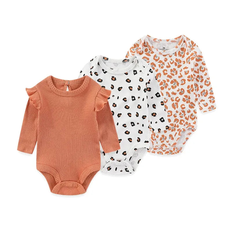 Kiddiezoom 3 Pcs Newborn Cartoon Long Sleeve 100%cotton Baby Boy Girl Bodysuit Soft Infant Onesies Clothes
