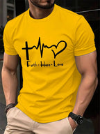 Men's Summer 100% Cotton Fashionable Casual Loose Large Size FAITH HOPE LOVE Printed Sports Round Neck Short Sleeve T-shirt Top