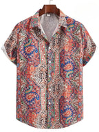 Hawaii Shirts for Men 3D Paisley Graphic Short-sleeved T-shirt Casual Lapel Buttons Male Tops Summer Oversized Bohemian Man Tees