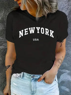 Women T Shirt Cartoon NEW YORK' 'USA Letter Print Crew Neck Top Black T-shirt Female Summer 90s Girls Graphic Aesthetic Clothes