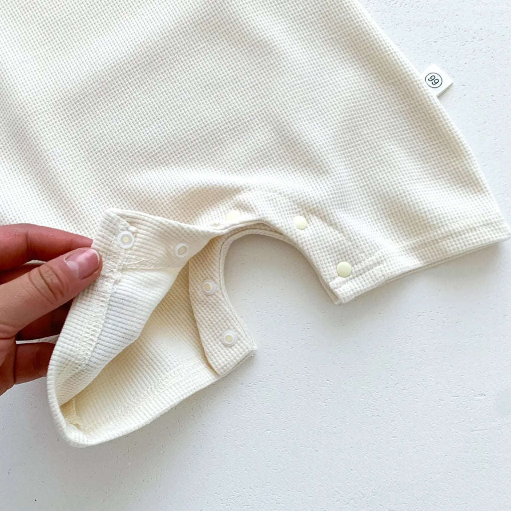 New In Summer Kids Baby Girls Boys Short Sleeve Waffle Patch Bear Infant Newborn Jumpsuits Cotton Romper Gift Hat with Ear