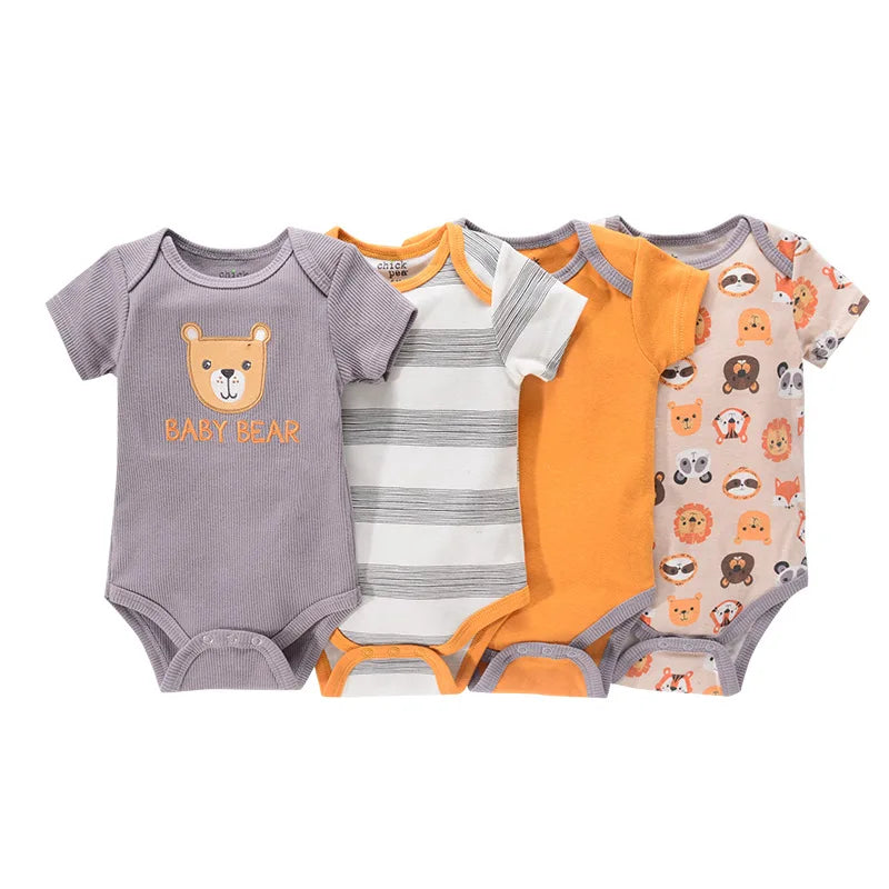 4Pieces Cotton Newborn Bodysuit Print Baby Girl Clothes 0-12M Cartoon Baby Boy Clothes Summer Short Sleeve Romper Bebes