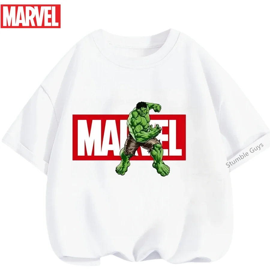Summer Boys Girls Hulk T-Shirt 3-14 Years Marvel Super Hero Kids Spiderman Breathable Short Sleeve Avengers Soft Tee