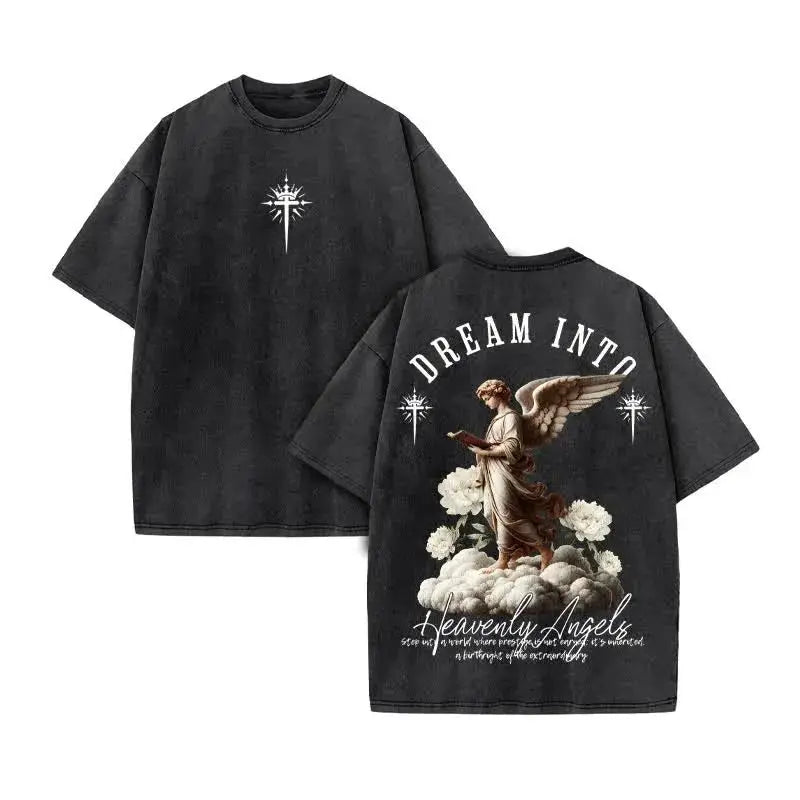 Summer top Men's T-shirt Christian Jesus design new wash short sleeve street print vintage T-shirt oversized for men and women