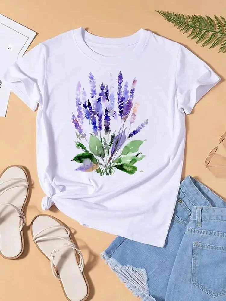 Graphic T-shirt Women Top Lady Female Shirt Tee Flower Carto Women Clothes Aesthetic Clothes Tops