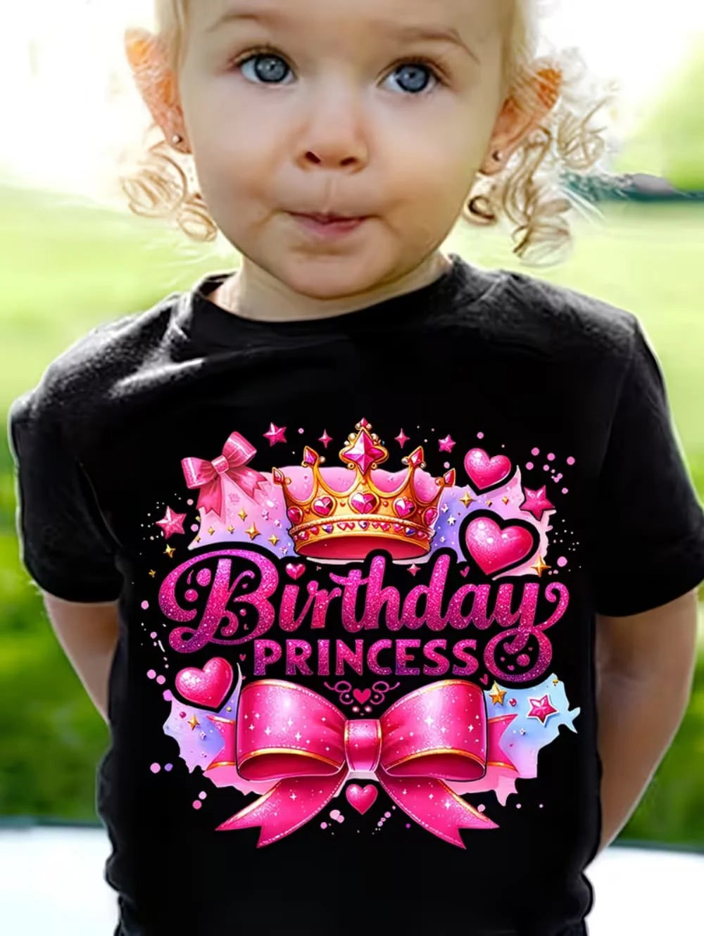 Girl Clothes Birthday Princess Printed Girls T-Shirt Happy Birthday Girl Party Outfit Tops Kids Short Sleeve Tshirt Kids Clothes
