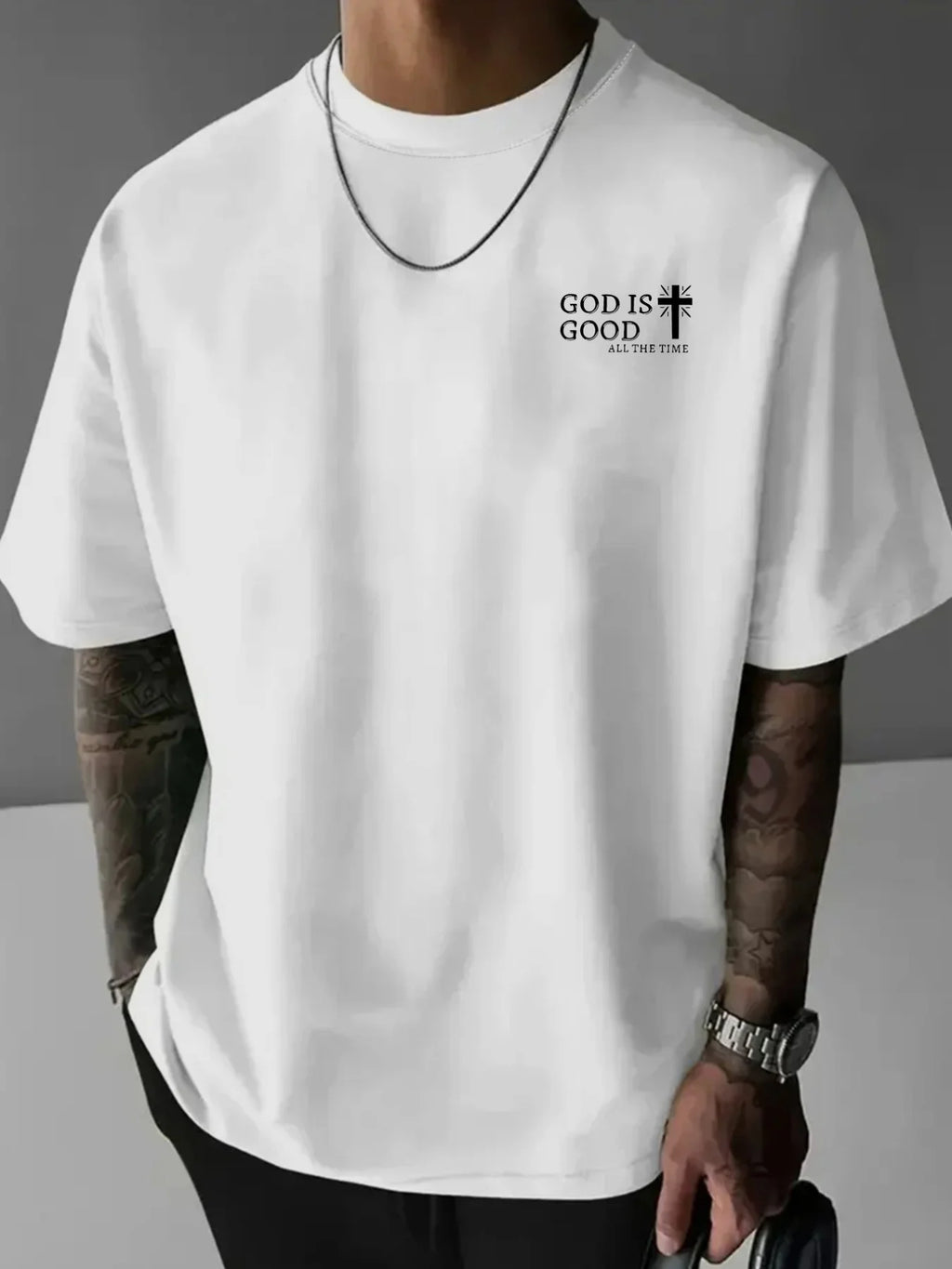Men's Summer 100% Cotton Casual God is a Good Faith Double sided Printed Loose Sport Round Neck Short Sleeve T-shirt Versatile T