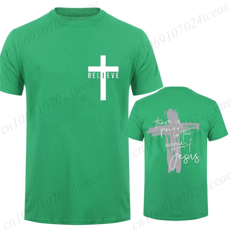 Women/Men Christian Faith T-shirts There Is Power in The Name of Jesus Graphic T-shirts Unisex Cross Faiths Graphic T Shirts