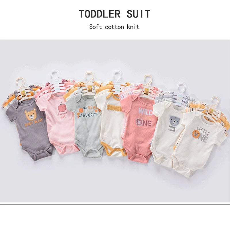 4Pieces Cotton Newborn Bodysuit Print Baby Girl Clothes 0-12M Cartoon Baby Boy Clothes Summer Short Sleeve Romper Bebes