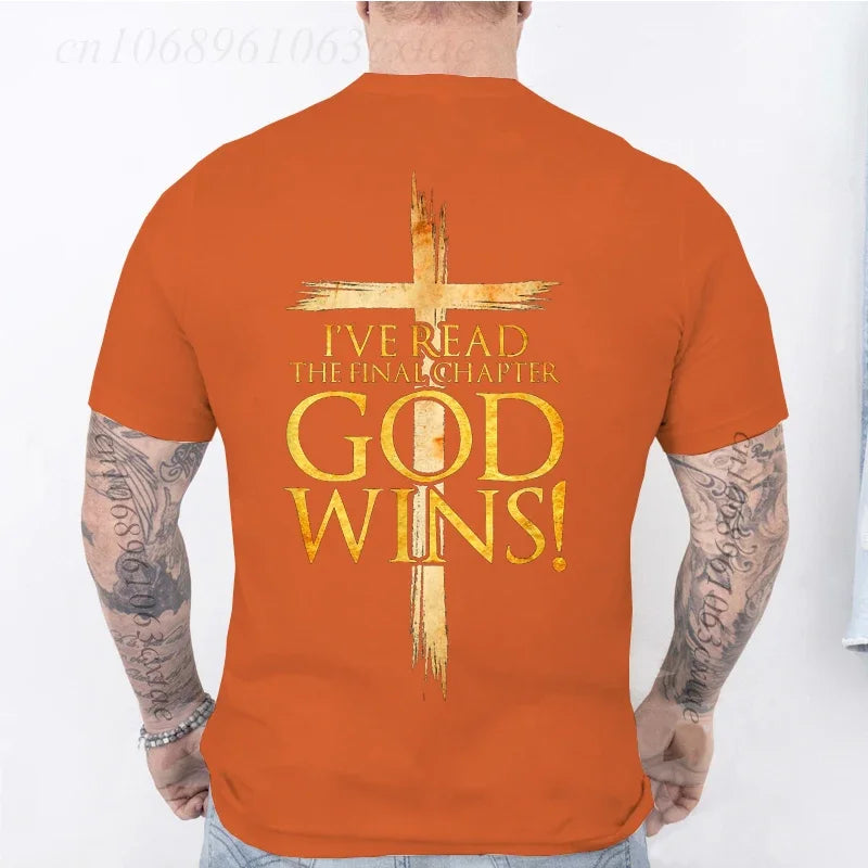 God Wins Christian Faith Cross T-Shirt Men Fashion Women's Tshirts Summer Fashion Tee Shirts Harajuku Shirts Casual Camisetas