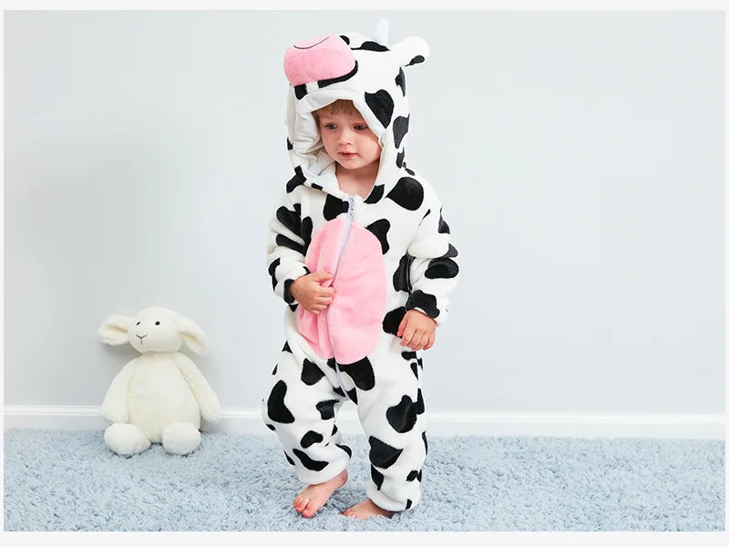 Cartoon Flannel Baby Rompers Unicorn Rabbit Dinosaur Pajamas Cotton Baby Boy Girls Animal Costume Baby Jumpsuit Kigurumi Outfits