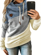 Plus Size Women's Clashing Hooded Sleeve Solid Color Casual Top