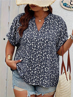 Plus Size Summer Floral Print Shirt for Women Casual Office Lady Fashionable European and American Style Loose Tops