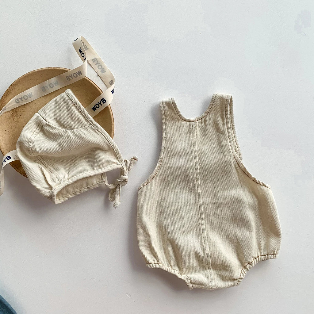 Baby Clothes Denim Sling Romper Infant Onesie Newborn One-piece 0-3 Years Old Complimentary Hat