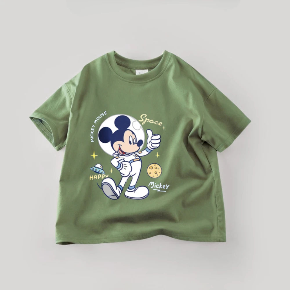 Disney Mickey Boys T Shirts Short Sleeved Tops Cartoon Cotton Kids Clothing Summer Casual Simple Children Tees Toddler Costume