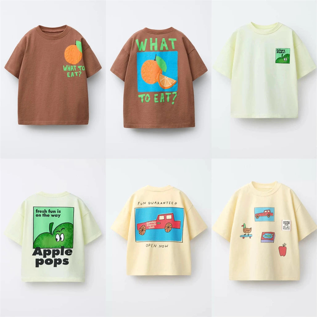 Summer Lovely TShirt 1-7Years Old Boys Girls Printed Tees Kids New Design Tops Round Neck Bottoming Shirt Cotton Short Sleeve