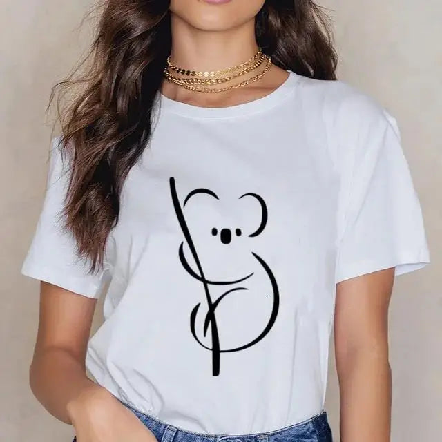 Women Cartoon Kawaii Animal Koala Print Woman Tshirt Harajuku Ropa Mujer Graphic Plus Size T-Shirt Casual Streetwear  Tees