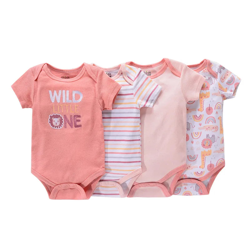 4Pieces Cotton Newborn Bodysuit Print Baby Girl Clothes 0-12M Cartoon Baby Boy Clothes Summer Short Sleeve Romper Bebes