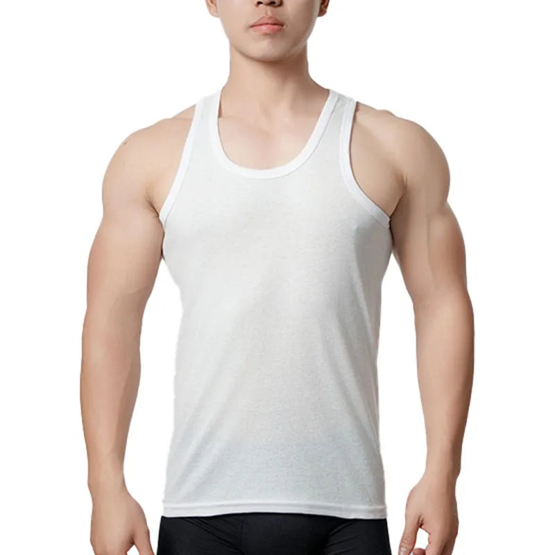 1pcs Pure Cotton Men Four Seasons Vest Teenagers Simple Fit Sports Fitness T-shirt Middle-aged Casual Sleeveless Tops L-4XL