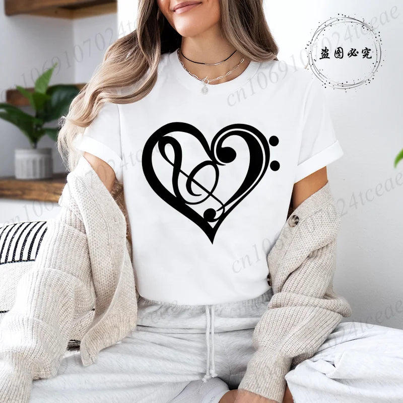 Women's T-shirts Music Note Heartbeat Printed T-Shirt Music Lover Funny Graphic Tee Shirts for Men Women Fashion T-Shirts Tops