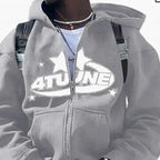 New Clothes Star Letter Print Retro Oversized Hoodie Women Y2K Street Hip-Hop Color Harajuku Casual Zipper Women Sweatshirt