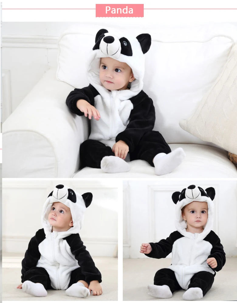 Cartoon Flannel Baby Rompers Unicorn Rabbit Dinosaur Pajamas Cotton Baby Boy Girls Animal Costume Baby Jumpsuit Kigurumi Outfits