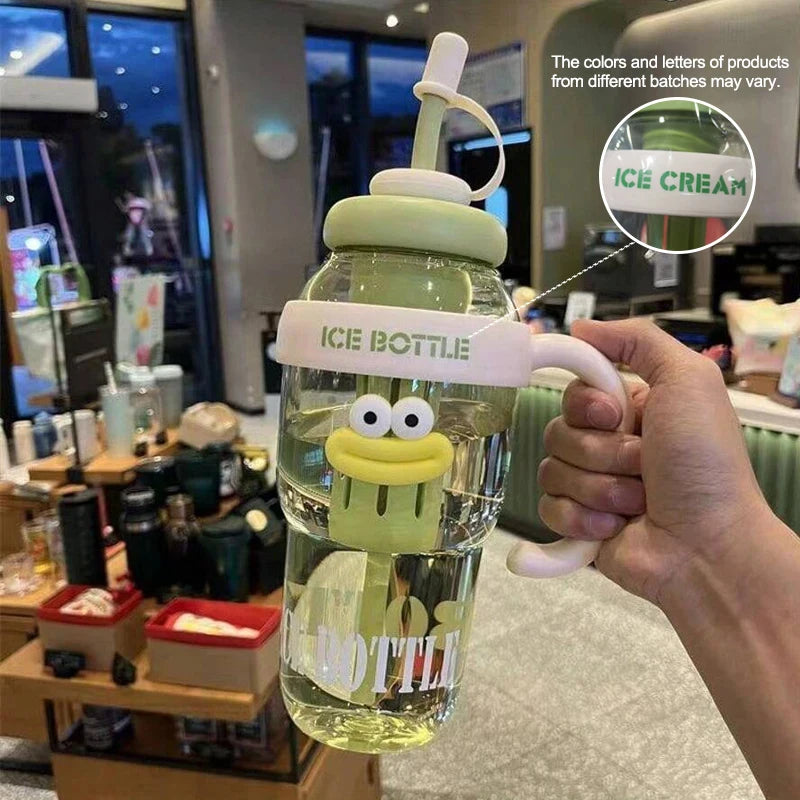 1 Pc Stylish Large-Capacity Sports Water Bottle with Straw, Portable & Heat-Resistant Plastic Cup for Women