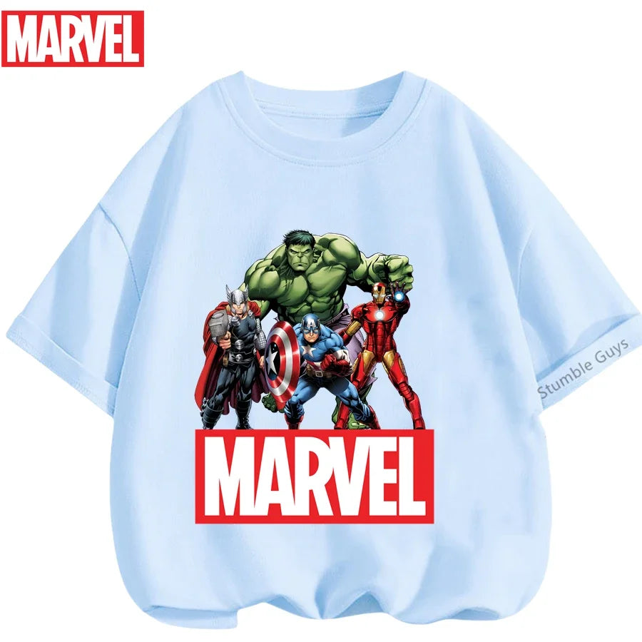 Summer Boys Girls Hulk T-Shirt 3-14 Years Marvel Super Hero Kids Spiderman Breathable Short Sleeve Avengers Soft Tee