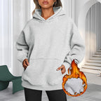 Plus Size Solid Color Kangaroo Pocket Casual Long Sleeve Hoodie, Women's Sweatshirt For Fall & Winter