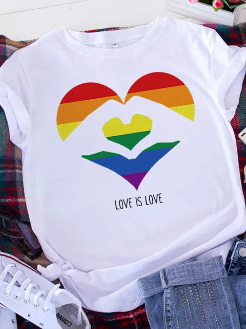 Plus Size Brave Soul L American Retro Letters Love White T-shirt Women Short Sleeve Round Neck Casual Top Summer Aesthetics Tops