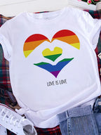 Plus Size Brave Soul L American Retro Letters Love White T-shirt Women Short Sleeve Round Neck Casual Top Summer Aesthetics Tops