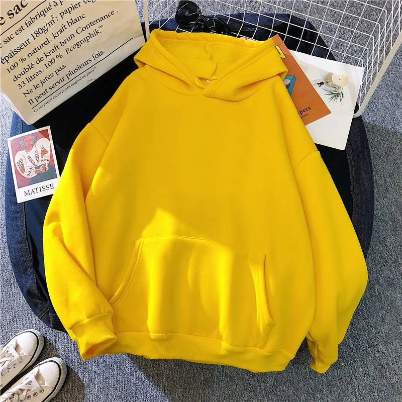 Unisex Oversized Hoodie Minimalist Solid Color French Pullover Women Streetwear Essentials Unisex Couple Hooded Sweatshirt
