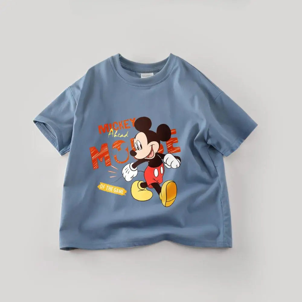 Disney Mickey Boys T Shirts Short Sleeved Tops Cartoon Cotton Kids Clothing Summer Casual Simple Children Tees Toddler Costume