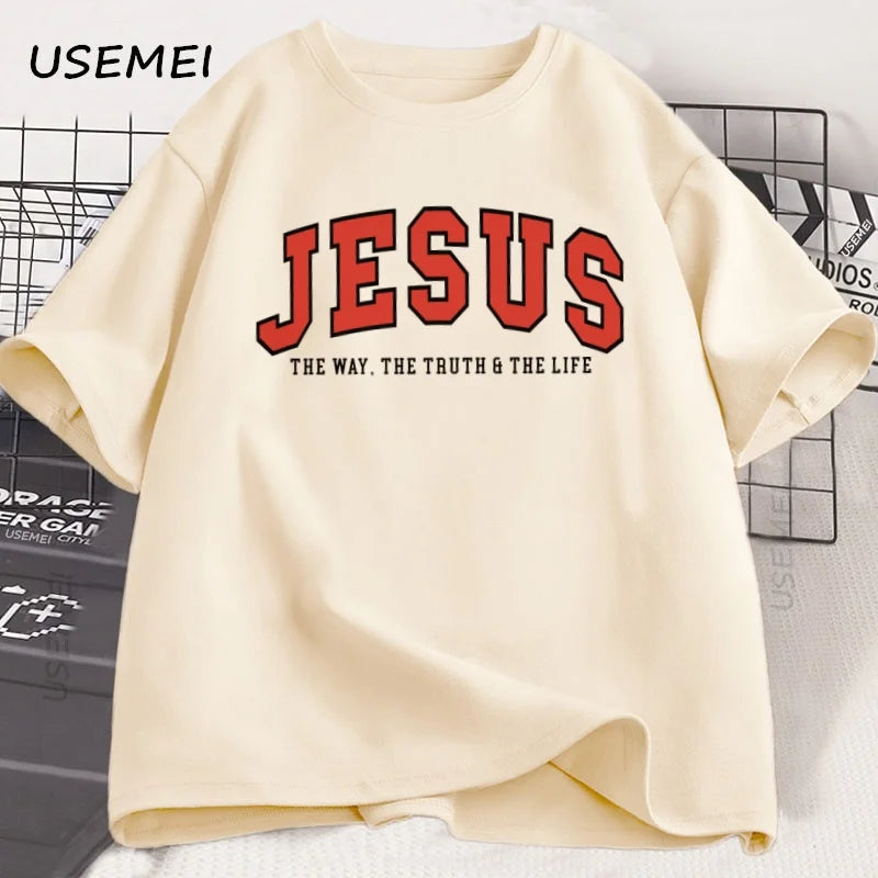 Jesus T Shirt The Way The Truth The Life Tshirt Christian Varsity Football Tees Bible Verse Faith T-shirt Men Women Clothes