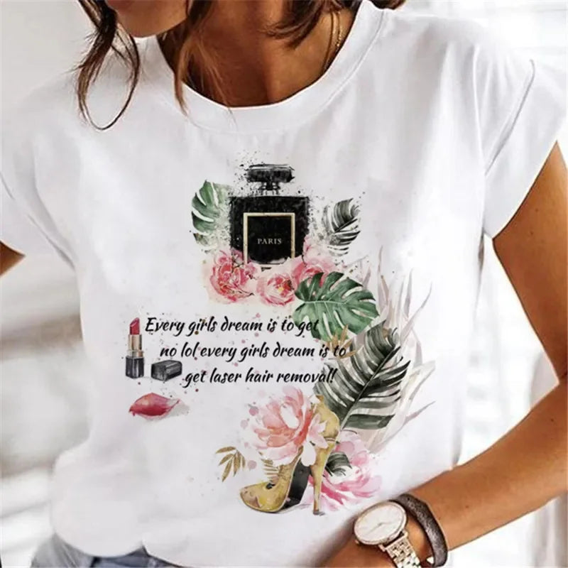 Sweet Wine Plus Size T-Shirt Women Clothing Print Girl 90s Cartoon Printing Clothes Graphic Top Lady Female Tee