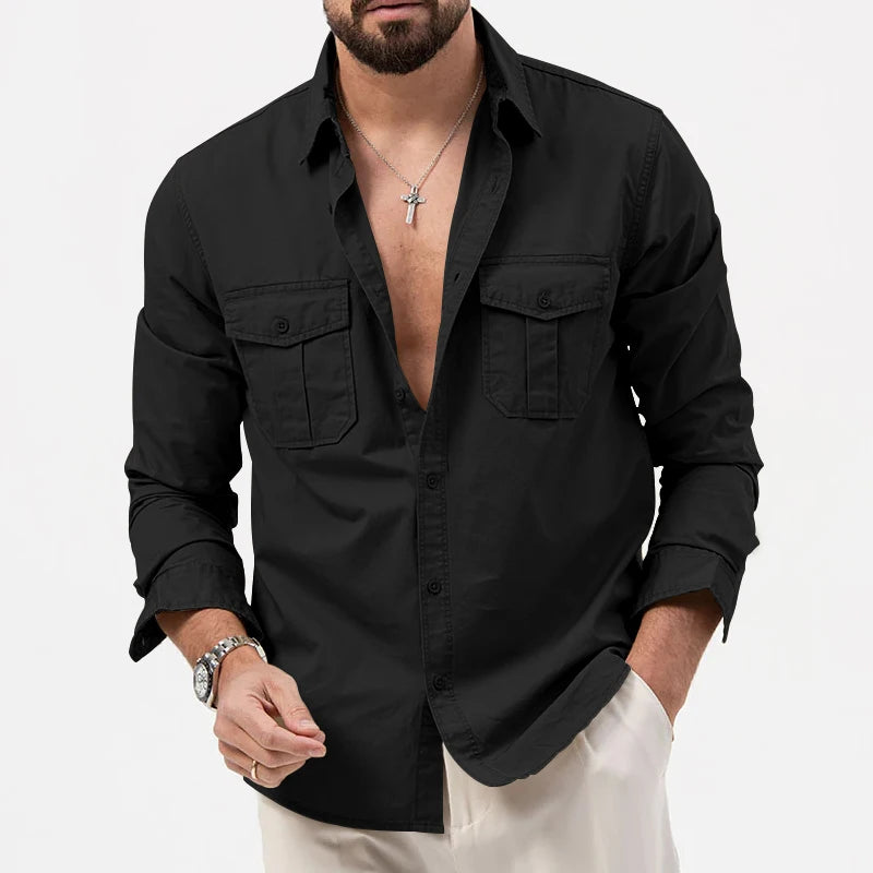 Men's Long Sleeve Shirt, Tiki Retro Solid Color Fitness Wear, Harajuku Street High Quality Fashion Jogging Fitness Autumn Shirt