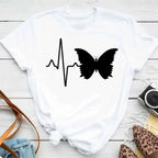 Fashion Women Men T Shirt Colorful Butterfly Petal Graphic Print T Shirt Casual Crew Neck Short Sleeve Plus Size T Shirt Unisex