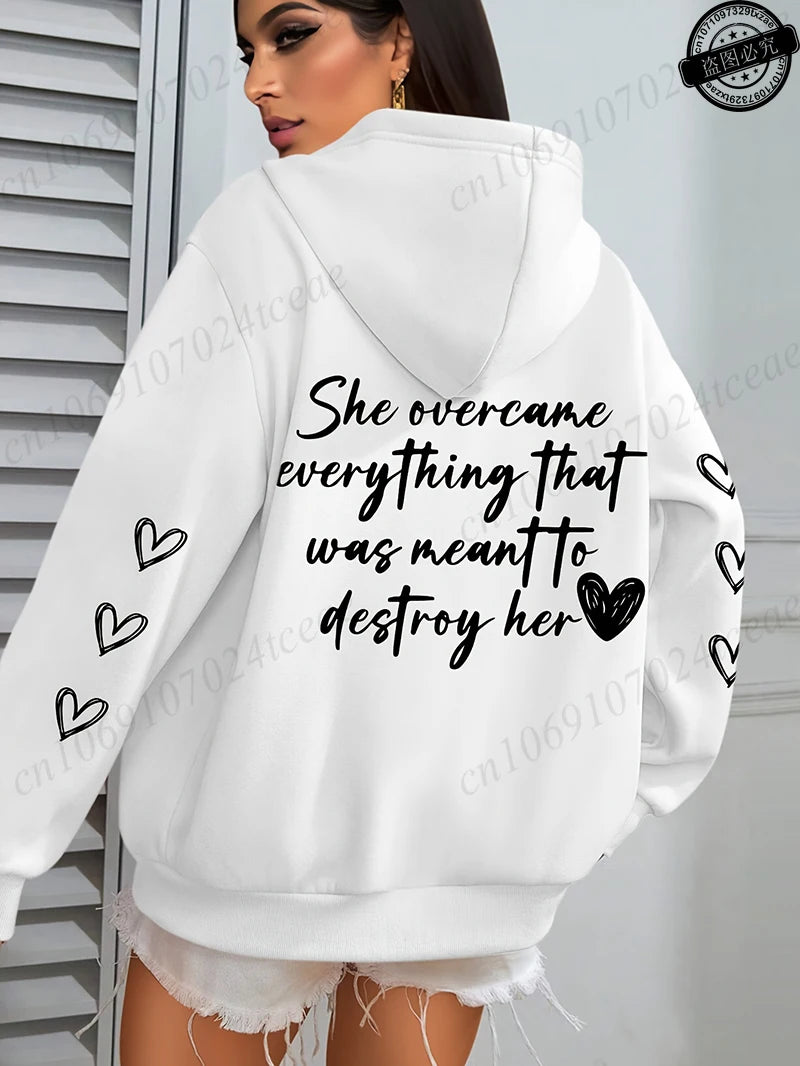 She Overcame Everything That Hooded Tops Graphic Printing Hoodies Clothing Pullover Men Women Hoodies Sweatshirts Oversized